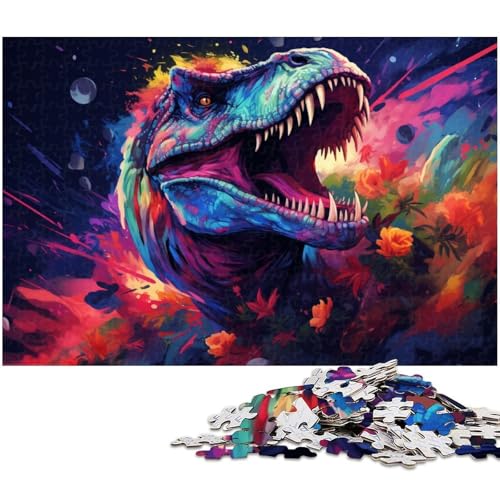 1000 teiliges Puzzle für Erwachsene farbenfrohes psychedelisches mutiertes Tyrannosaurus Rex Puzzle Holzpuzzle Lernspielzeug 1000 Teile (75 x 50 cm) von zouxangzz