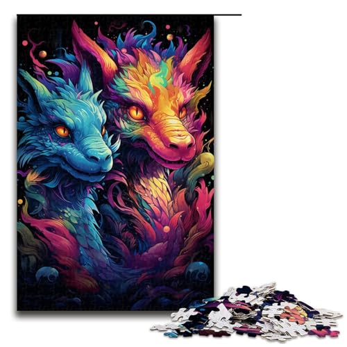 1000 teiliges Puzzle für Erwachsene farbenfrohes süßes Drachen Puzzle praktisches Spiel 75 x 50 cm von zouxangzz