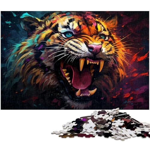 1000 teiliges Puzzle für Erwachsene farbenfrohes wütendes Tiger Puzzle Lernspiel Herausforderung Spielzeug Kunstwerk Geschenk 1000 Teile (38 x 26 cm) von zouxangzz