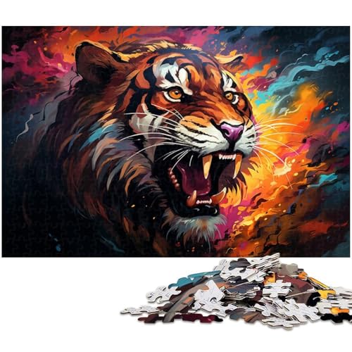 1000 teiliges Puzzle für Erwachsene geheimnisvolles buntes Tiger Puzzle Holzpuzzle Lernspielzeug 1000 Teile (75 x 50 cm) von zouxangzz