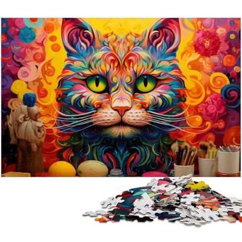 1000 teiliges Puzzle für Erwachsene psychedelische Katze Puzzle für Lernspiele Herausforderung Spielzeug Kunstwerk Geschenk (Größe 38 x 26 cm) von zouxangzz