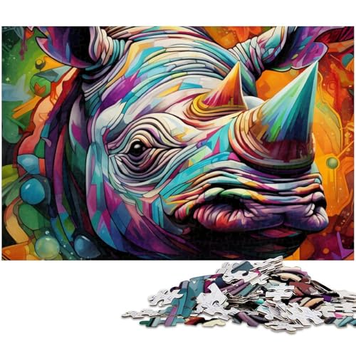 1000 teiliges Puzzle für Erwachsene psychedelisches Nashorn Puzzle Lernspiel Herausforderung Spielzeug Kunstwerk Geschenk (Größe 38 x 26 cm) von zouxangzz