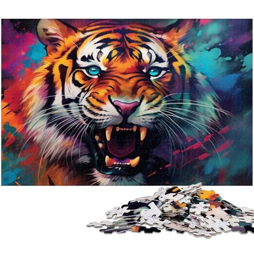 1000 teiliges Puzzle für Erwachsene psychedelisches Tier Tiger Puzzle Lernspiel Herausforderung Spielzeug Kunstwerk Geschenk (Größe 38 x 26 cm) von zouxangzz