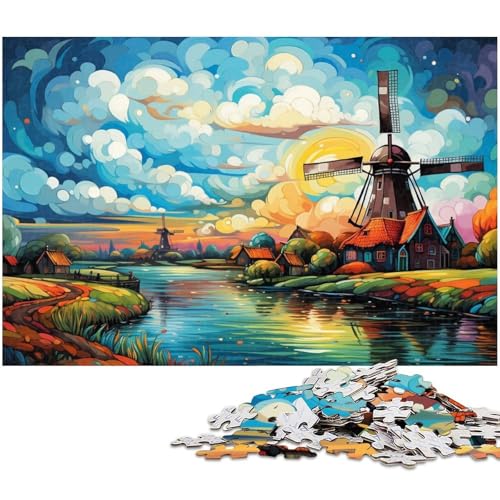 1000 teiliges Puzzle für Erwachsene schöne Windmühlenstadt EIN Kunstwerk für Teenager ab 14 Jahren 1000 Teile (38 x 26 cm) von zouxangzz
