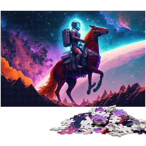 1000 teiliges Puzzle mit Astronautenpferd Holzpuzzle Lernspiele Heimdekoration 1000 Teile (75 x 50 cm) von zouxangzz