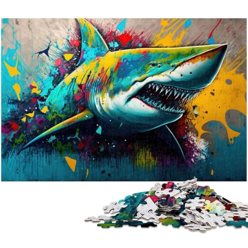 1000 teiliges Puzzle mit Haimotiv Bunte Tierpuzzles Holzpuzzles Lernspiele Heimdekoration (Größe 75 x 50 cm) von zouxangzz