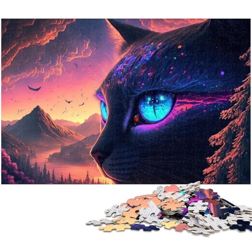 1000 teiliges Puzzle mit Landschaftskatze Holzpuzzle Lernspiele Heimdekoration (Größe 75 x 50 cm) von zouxangzz