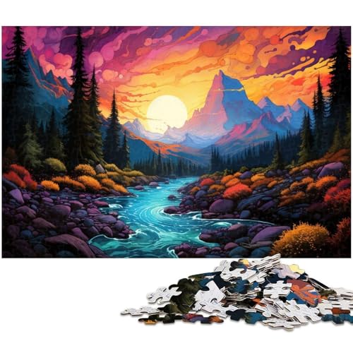 1000 teiliges Puzzle mit Sonnenuntergangslandschaft Holzpuzzle Lernspiele Heimdekoration 1000 Teile (75 x 50 cm) von zouxangzz