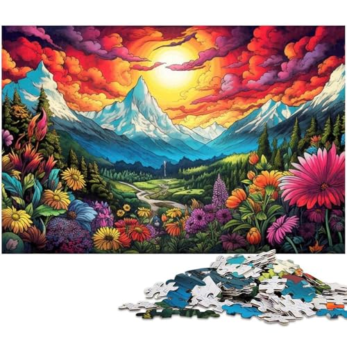 1000 teiliges Puzzle mit bunten Blumen und Bergen für Erwachsene Dekorations Puzzlespielzeug gutes Geschenk für Teenager ab 14 Jahren 1000 PCS (38 x 26 cm) von zouxangzz