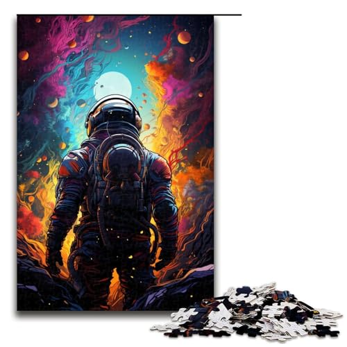 1000 teiliges Puzzle mit farbenfroher Astronautenzeichnung für Kinder Holzpuzzle Heimkunstdekor 75 x 50 cm von zouxangzz