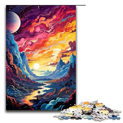 1000 teiliges Puzzle mit farbenfroher Psychedelischer Schönheitslandschaft Geschenk Puzzle für Erwachsene Weihnachtswunschliste mit Weihnachtsmann für Teenager ab 14 Jahren 75 x 50 cm von zouxangzz