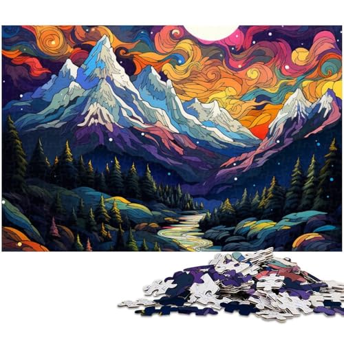 1000 teiliges Puzzle mit psychedelischem Bergmuster Puzzle für Erwachsene Holzpuzzle Familiendekoration (Größe 75 x 50 cm) von zouxangzz