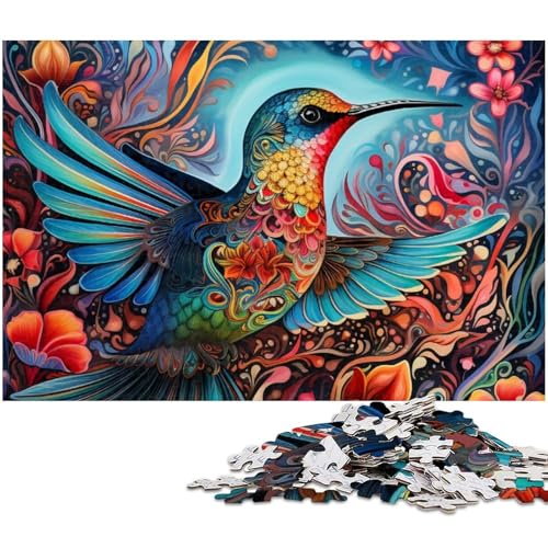 1000 teiliges Puzzle mit psychedelischem Kolibri Holzpuzzle Lernspiele Heimdekoration (Größe 75 x 50 cm) von zouxangzz
