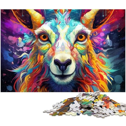 1000 teiliges Puzzle mit psychedelischen Ziegen Holzpuzzle Lernspiele Heimdekoration (Größe 75 x 50 cm) von zouxangzz