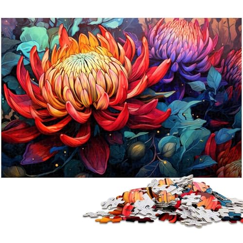 1000 teiliges Puzzle psychedelische Bunte Blumen Puzzle für Erwachsene Holzpuzzle anspruchsvolles Spiel 1000 Teile (75 x 50 cm) von zouxangzz