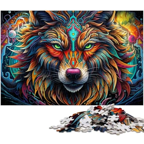 1000 teiliges Puzzle psychedelische Kunst Wolf Puzzle für Kinder Holzpuzzle Lernspiele für Erwachsene (Größe 75 x 50 cm) von zouxangzz