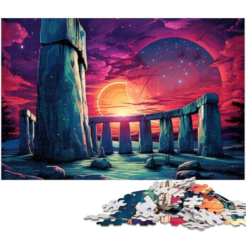 1000 teiliges Puzzle psychedelisches Stonehenge bei Nacht Puzzle für Kinder Papierpuzzle Lernspiele für Erwachsene (Größe 38 x 26 cm) von zouxangzz