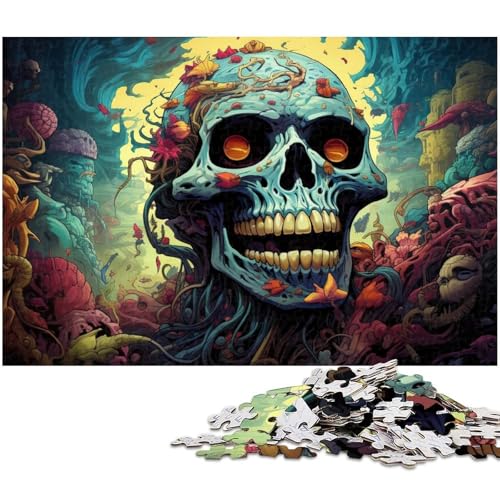 1000 teiliges Puzzle psychedelisches buntes Totenkopf Puzzle für Erwachsene Papierpuzzle anspruchsvolles Spiel 1000 Teile (38 x 26 cm) von zouxangzz