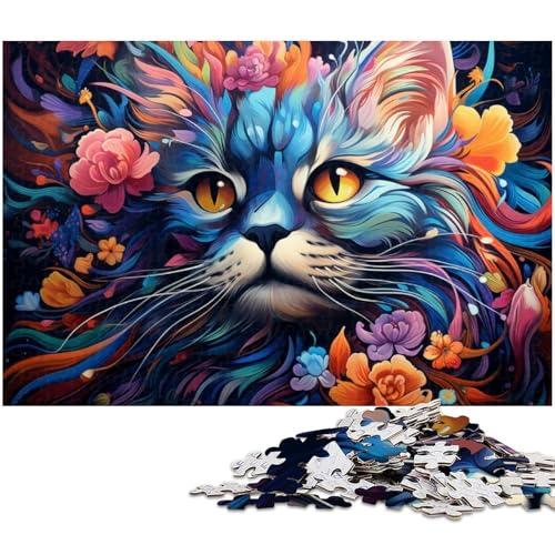 1000 teiliges Puzzle psychedelisches farbenfrohes Kunstkätzchen Puzzle für Kinder Holzpuzzle Lernspiele für Erwachsene 1000 Teile (75 x 50 cm) von zouxangzz