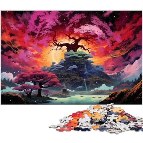 1000 teiliges Puzzle rosa psychedelische japanische Landschaft Puzzle für Kinder Papierpuzzle Lernspiele für Erwachsene 1000 Teile (38 x 26 cm) von zouxangzz