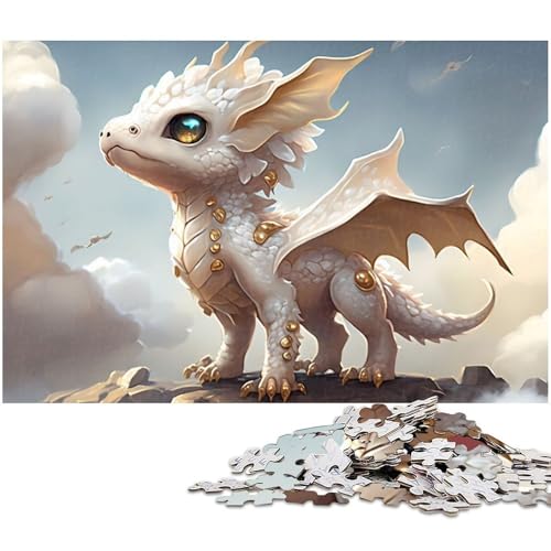 1000 teiliges Puzzle weiß goldenes Drachenbaby Puzzle für Erwachsene Holzpuzzle anspruchsvolles Spiel (Größe 75 x 50 cm) von zouxangzz