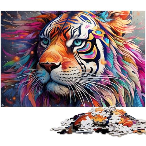 1000 teiliges Puzzlespiel „Psychedelic Tiger Puzzles für Kinder Holzpuzzle (Größe 75 x 50 cm) von zouxangzz