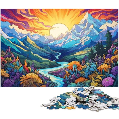 1000 teiliges Puzzlespiel Bunte Blumen und Berge Puzzles für Kinder Papierpuzzle 1000 Teile (38 x 26 cm) von zouxangzz