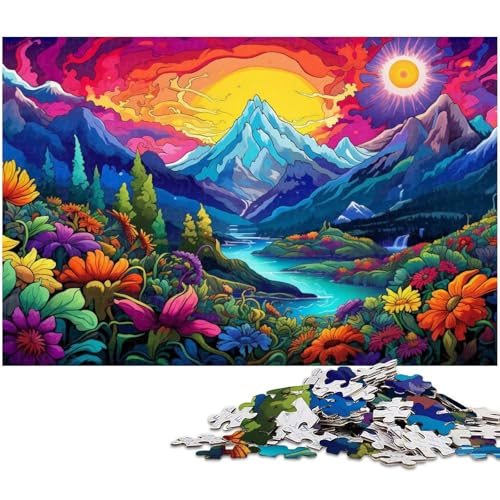 1000 teiliges Puzzlespiel Bunte Blumen und Berge Puzzles für Kinder Papierpuzzle 1000 Teile (38 x 26 cm) von zouxangzz