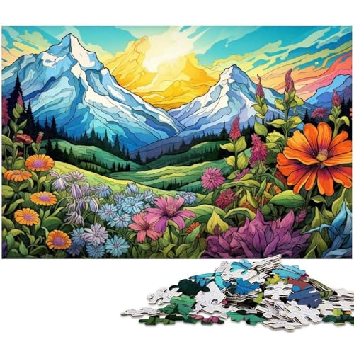 1000 teiliges Puzzlespiel Bunte Blumen und Berge Puzzles für Kinder Papierpuzzle 1000 Teile (38 x 26 cm) von zouxangzz