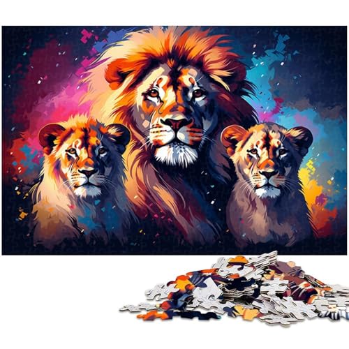 1000 teiliges Puzzlespiel Bunte Löwenfamilie Puzzles für Kinder Holzpuzzle 1000 Teile (75 x 50 cm) von zouxangzz