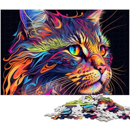 1000 teiliges Puzzlespiel Bunte Maine Coon Katze Puzzle für Kinder Holzpuzzle (Größe 75 x 50 cm) von zouxangzz
