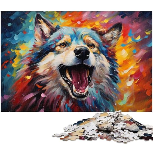 1000 teiliges Puzzlespiel farbenfrohes psychedelisches Malen eines Malamute Hundes Puzzle für Kinder Papierpuzzle 1000 Teile (38 x 26 cm) von zouxangzz