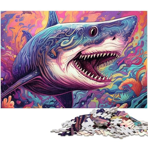 1000 teiliges Puzzlespiel mit Tierkunst Hai Puzzles für Kinder Holzpuzzle (Größe 75 x 50 cm) von zouxangzz