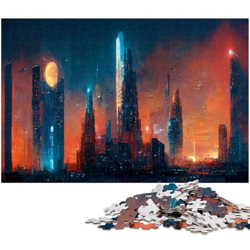 1000 teiliges Sci Fi Stadt Puzzle Holzpuzzle Lernspiele Heimdekoration (Größe 75 x 50 cm) von zouxangzz