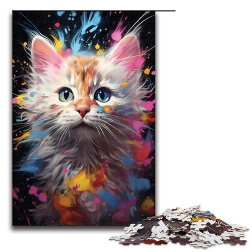 1000 teiliges buntes Puzzle mit Psychedelischer Katzenzeichnung für Kinder Holzpuzzle Heimkunstdekor 75 x 50 cm von zouxangzz