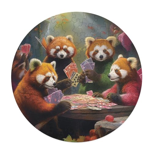 120 teiliges Puzzle „Tiere Spielen Poker“ Puzzle für Erwachsene rundes Holzpuzzle Heimdekoration 29 x 29 cm von zouxangzz