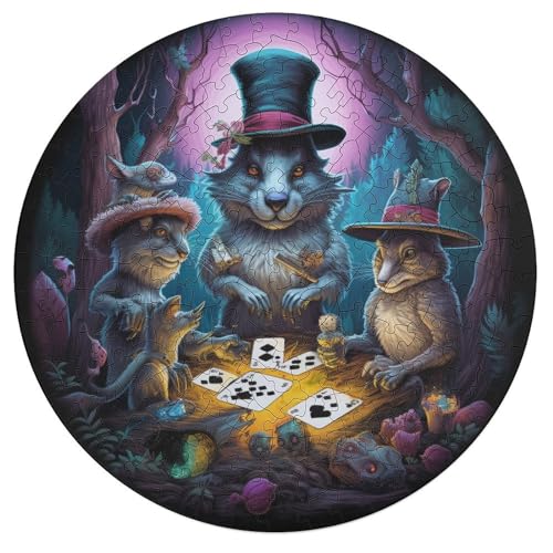 195 teiliges Puzzle „Tiere Spielen Poker“ Puzzle für Erwachsene rundes Holzpuzzle anspruchsvolles Spiel 42 x 42 cm von zouxangzz