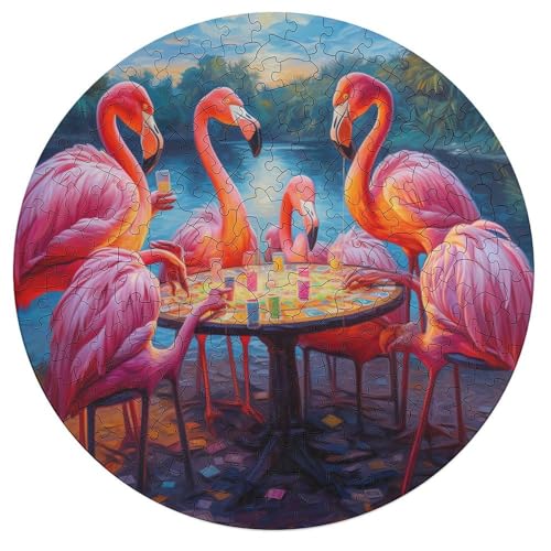 195 teiliges Puzzle Tiere Spielen Poker Puzzle für Erwachsene rundes Holzpuzzle Heimdekoration 42 x 42 cm von zouxangzz