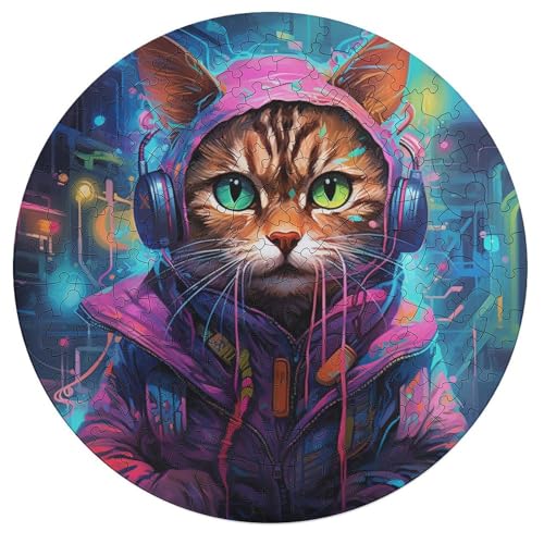 195 teiliges Puzzle für Erwachsene Tiere Katzen Puzzle für Erwachsene rundes Holzpuzzle tolles Geschenk für Erwachsene und Kinder 42 x 42 cm von zouxangzz