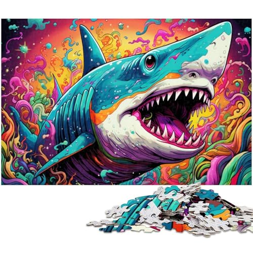 Animal Art Hai Puzzle 1000 Teile Puzzle für Erwachsene Lernspiel Herausforderungsspielzeug Wichtelgeschenke (Größe 75 x 50 cm) von zouxangzz