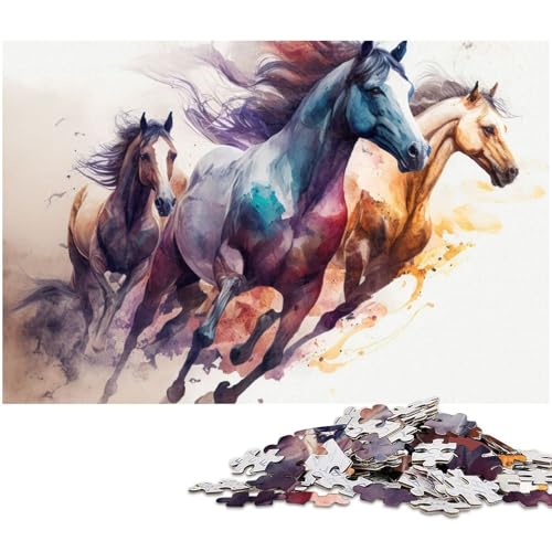 Aquarell Pferde Puzzle 1000 Teile Puzzle für Erwachsene Lernspiel Herausforderungsspielzeug Wichtelgeschenke (Größe 38 x 26 cm) von zouxangzz