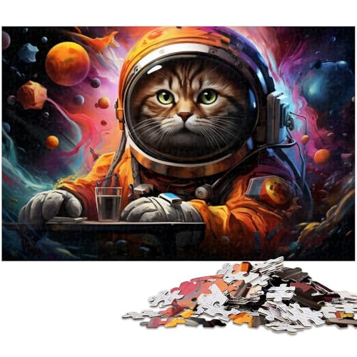 Astronaut_Cat Puzzle 1000 Teile für Erwachsene Lernspiel Herausforderungsspielzeug Wichtelgeschenke 1000 Teile (75 x 50 cm) von zouxangzz