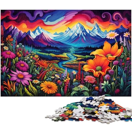 Bunte Blumen und Berge Puzzle 1000 Teile für Erwachsene Lernspiel Herausforderung Spielzeug Wichtelgeschenke 1000 PCS (75x50cm) von zouxangzz