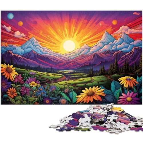 Bunte Blumen und Berge Puzzle 1000 Teile für Erwachsene Lernspiel Herausforderung Spielzeug Wichtelgeschenke 1000 PCS (75x50cm) von zouxangzz