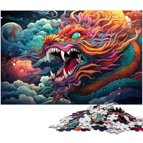 Bunte psychedelische Illustration eines chinesischen Drachen Puzzles mit 1000 Teilen für Erwachsene Lernspiel Herausforderungsspielzeug Wichtelgeschenke 1000 Teile (75 x 50 cm) von zouxangzz