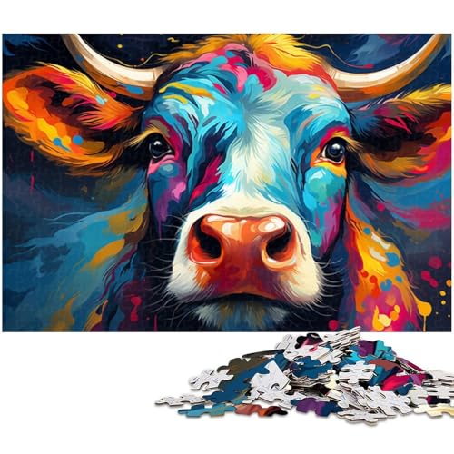 Buntes Gemälde Kuhkunst Puzzle 1000 Teile für Erwachsene Lernspiel Herausforderung Spielzeug Wichtelgeschenke 1000 PCS (75x50cm) von zouxangzz