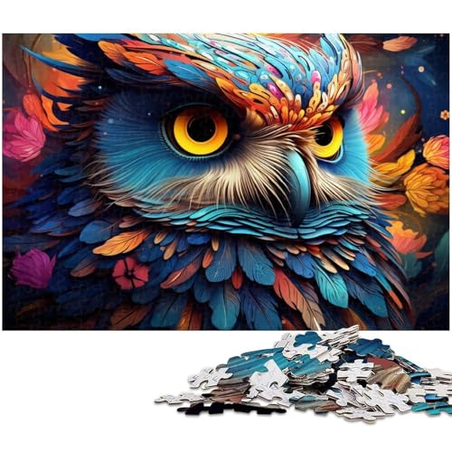 Buntes psychedelisches Eulen Puzzle 1000 Teile für Erwachsene Lernspiel Herausforderungsspielzeug Wichtelgeschenke 1000 Teile (38 x 26 cm) von zouxangzz