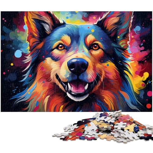 Buntes psychedelisches Puzzle mit deutschem Schäferhund 1000 Teile für Erwachsene Lernspiel Herausforderungsspielzeug Wichtelgeschenke 1000 Teile (38 x 26 cm) von zouxangzz