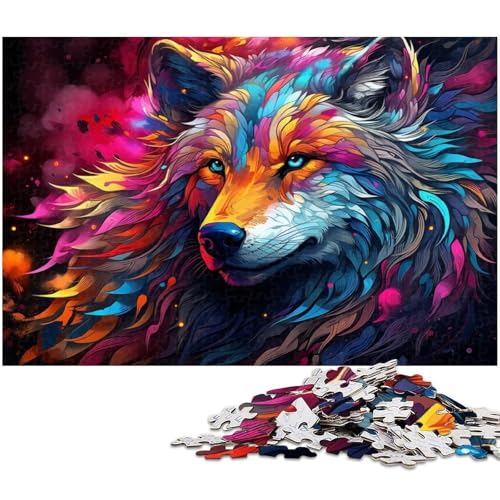 Buntes psychedelisches Wolf Puzzle 1000 Teile Puzzle für Erwachsene Lernspiel Herausforderungsspielzeug Wichtelgeschenke 1000 Teile (38 x 26 cm) von zouxangzz