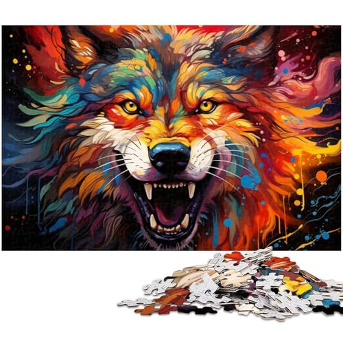 Fantasie Puzzle farbenfroh wütender Wolf 1000 Teile Puzzle für Erwachsene Lernspiel Herausforderungsspielzeug Wichtelgeschenke 1000 Teile (75 x 50 cm) von zouxangzz